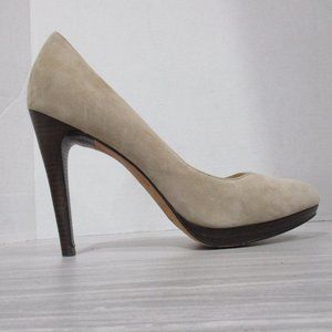 COLE HAAN BEIGE MICRO SUEDE PLATFORM HEELS. 4.75" HEEL. SIZE 10.5